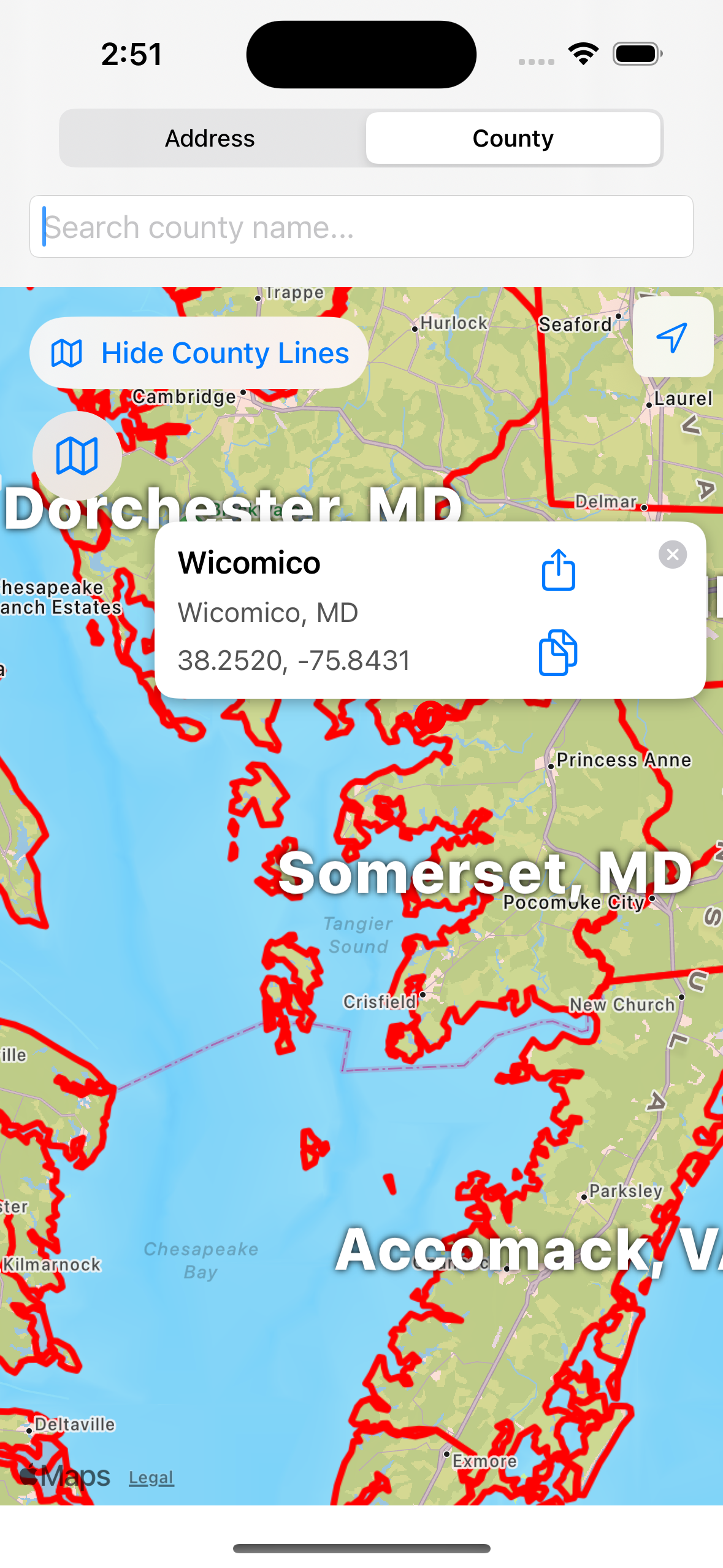 County Names & Lines App Screenshot