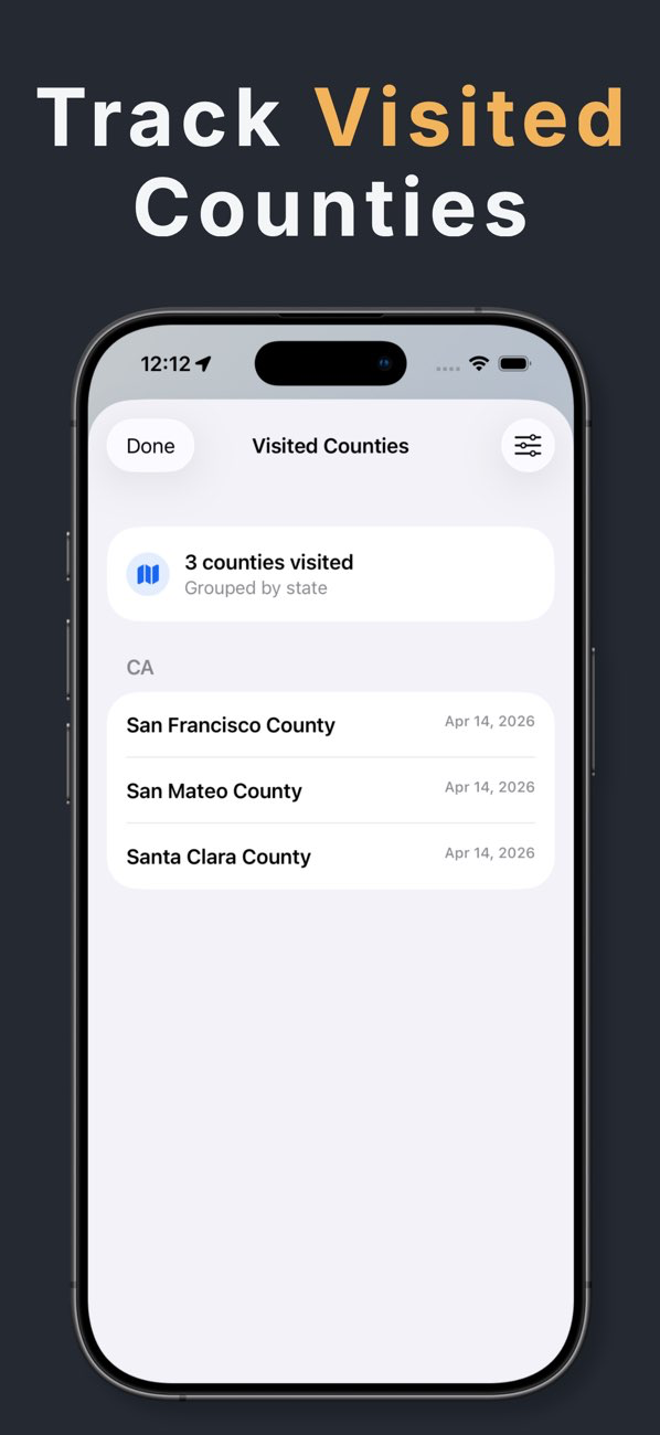 Visited counties history in County Names & Lines